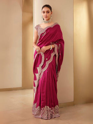 Rajwada Maroon Silk Blend Embellished Saree For Women