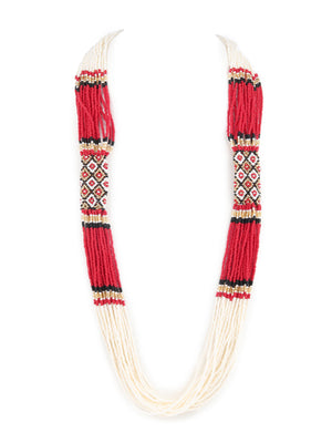 Rajwada Red and White Multi-strand Beaded Neck Piece for Women
