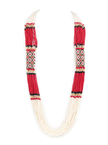 Rajwada Red and White Multi-strand Beaded Neck Piece for Women
