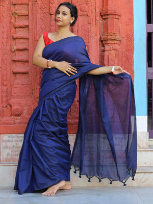 Rajwada Royal Blue Cotton  Saree  With Unstitched Blouse for Women