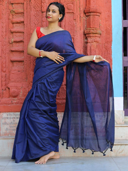 Rajwada Royal Blue Cotton  Saree  With Unstitched Blouse for Women