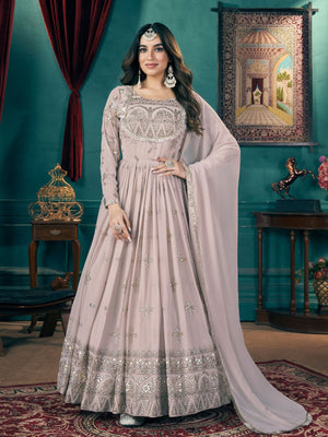 Rajwada Lilac Faux Georgette Printed Gown For Women