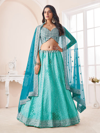 Rajwada Blue Shibori Crepe Embroidered Semi Stitched Lehenga With Unstitched Blouse for Women