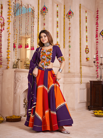 Rajwada Multicolor Viscose Cotton Embroidered Semi-Stitched Lehenga Choli For Women