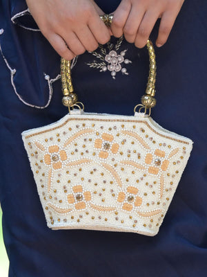 Rajwada White Embroidered Clutch Bag For Women