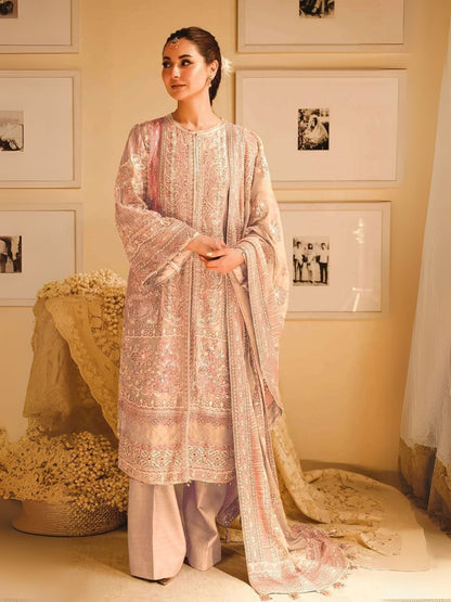 Rajwada Beige Georgette Embroidered Semi-Stitched Kurta Set For Women