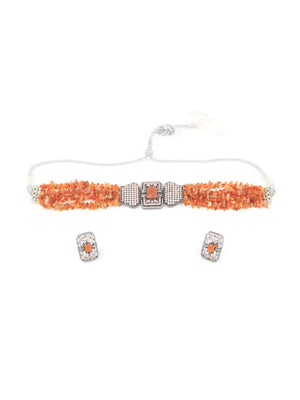 Rajwada White And Tan Alloy Jewellery Set For Women