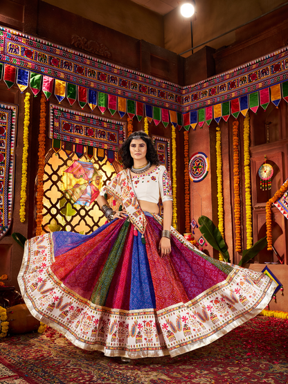 Rajwada Multicolor Georgette Printed Semi-Stitched lehenga For Women