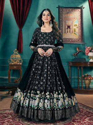 Rajwada Black Foux Georgette Foil Print Gown For Women