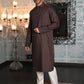 Rajwada Grey and Brown Woven Cotton Traditional Kurta Set For Men