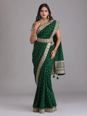 Rajwada Green Embroidered Georgette Saree With Unstitched Blouse For Women
