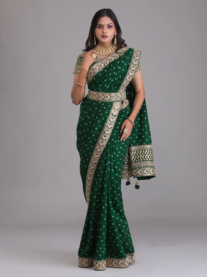 Rajwada Green Embroidered Georgette Saree With Unstitched Blouse For Women