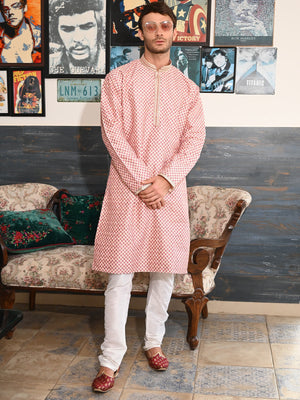 Rajwada Multi Printed Cotton Traditional Kurta Set For Men