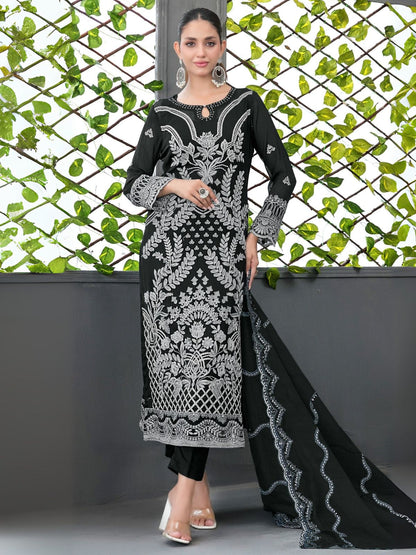 Rajwada Black Silk Blend Embroidered Semi-Sitched Kurta Set For Women