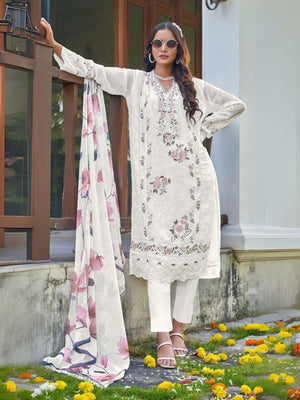 Rajwada White Georgette Embellished Semi-Stitched Kurta Set For Women