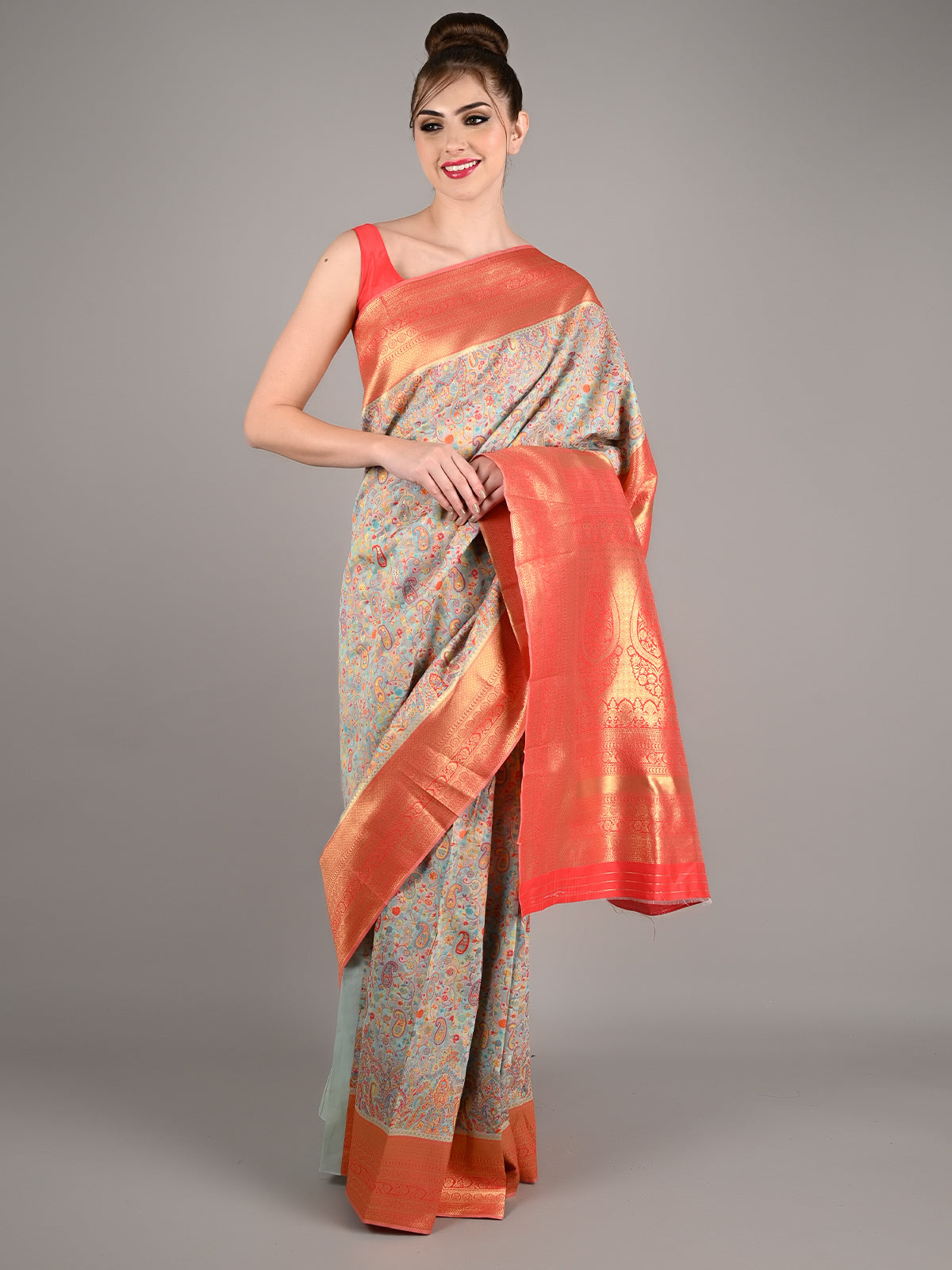 Grey Modal Woven Saree With Unstitched Blouse