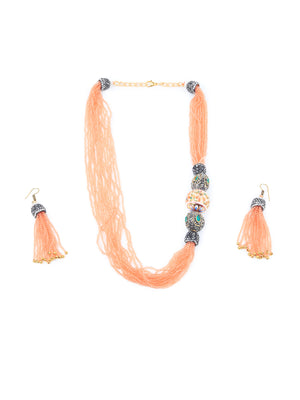 Rajwada Peach And White Alloy Jewellery Set For Women
