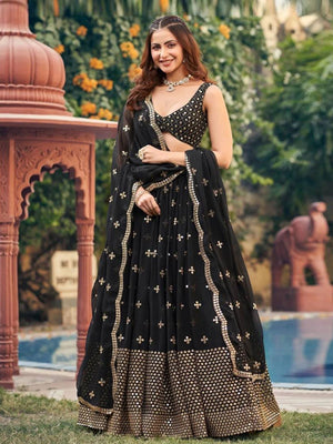 Black Georgette Embellished Lehenga