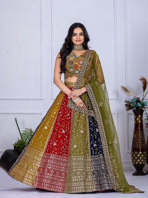 Rajwada Multicolor Georgette Embroidered Semi-Stitched lehenga For Women