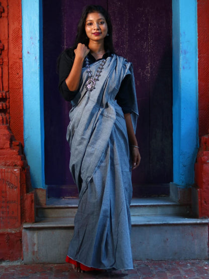 Rajwada Grey Cotton  Saree  With Unstitched Blouse for Women