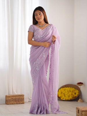 Rajwada Pink Crushed Tissue Embroidered Saree With Unstitched Blouse For Women