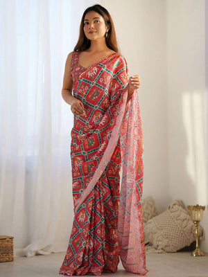 Rajwada Red Georgette Printed Saree For Women