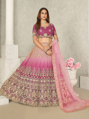 Rajwada Pink Net Embroidered Semi Stitched Lehenga With Unstitched Blouse for Women