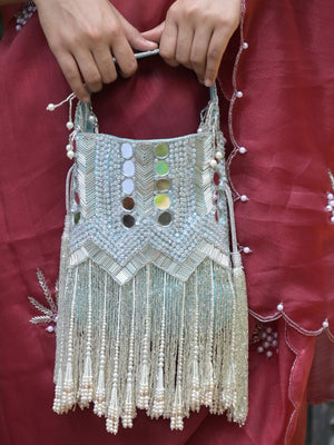 Rajwada Sea Green Embroidered Bridal Potli Bag For Women