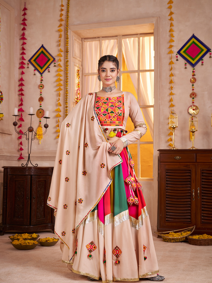 Rajwada Multicolor Viscose Cotton Embroidered Semi-Stitched Lehenga Choli For Women