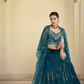 Rajwada Women Teal Embroidered Crepe Semi Stitched Lehenga With Unstitched Blouse