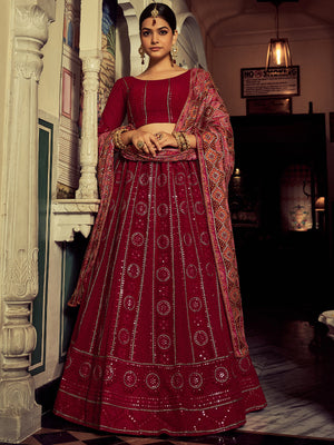 Rajwada Women Embroidered Pink Georgette Semi Stitched Lehenga With Blouse Piece