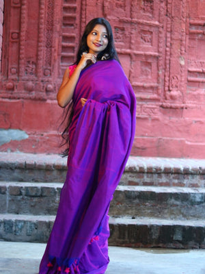 Rajwada Purple Cotton  Saree  With Unstitched Blouse for Women