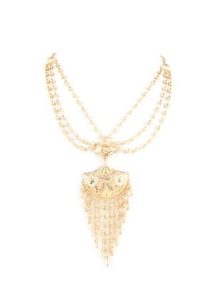 Rajwada Gold Multilayered Long Neckpiece Set For Women