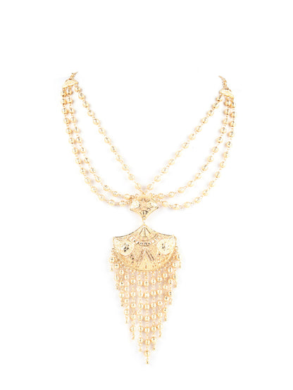 Rajwada Gold Multilayered Long Neckpiece Set For Women