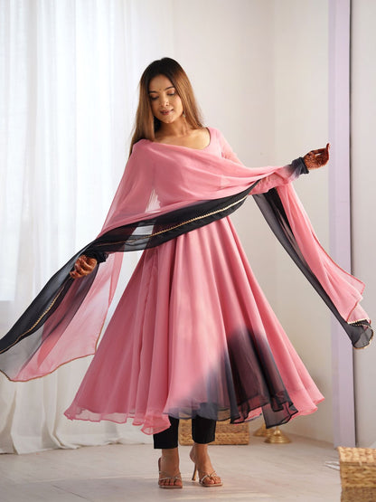 Rajwada Pink Georgette Printed Stitched Kurta Set For Women