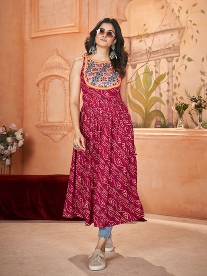 Rajwada Maroon Printed Rayon Stitched Kurti For Women