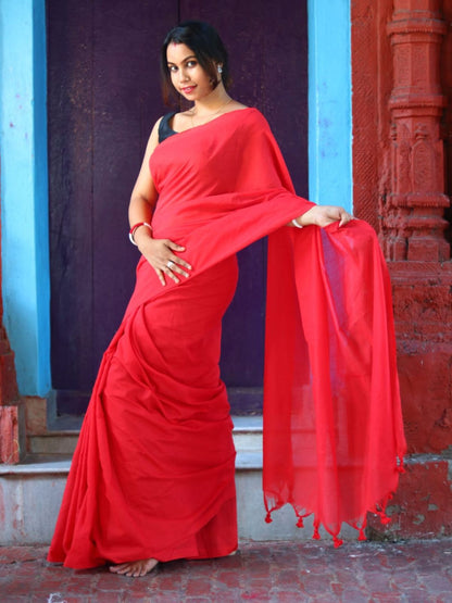 Rajwada Red Cotton  Saree  With Unstitched Blouse for Women