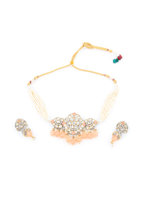 Rajwada White And Peach Alloy Jewellery Set For Women