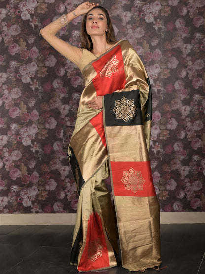 Rajwada Grey Woven Silk Blend Saree With Unstitched Blouse For Women