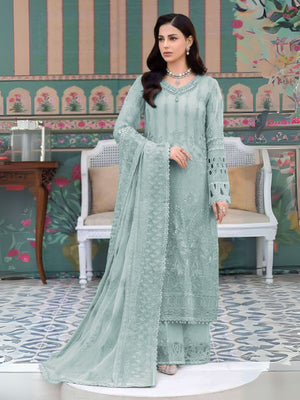 Rajwada Sky Blue Georgette Embroidered Semi-Stitched Kurta Set For Women