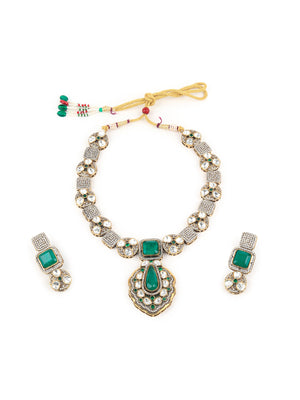 Rajwada White And Green Alloy Jewellery Set For Women