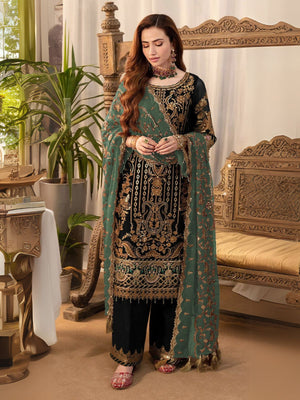 Rajwada Black Georgette Embroidered Semi-Stitched Kurta Set For Women