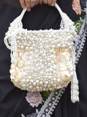 Rajwada White Embroidered Bridal Potli Bag For Women