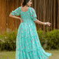 Rajwada Light Blue Georgette Stitched Printed Indo Western Dress For Women