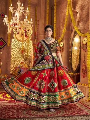 Rajwada Maroon Cotton Blend Embroidered Semi-Stitched lehenga For Women