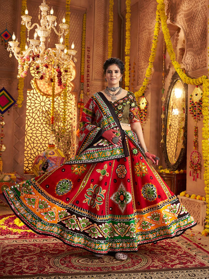 Rajwada Maroon Cotton Blend Embroidered Semi-Stitched lehenga For Women