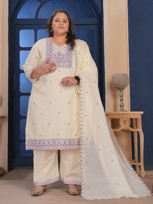 Rajwada White Cotton Blend Embroidered Kurta Set For Women