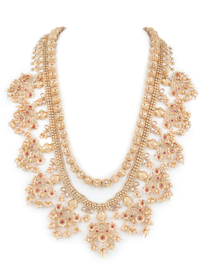 Rajwada Gold Pearl and Faux Stone Embellished Jewellry Set for Women