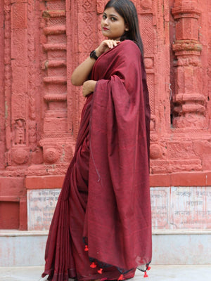 Rajwada Maroon Cotton  Saree  With Unstitched Blouse for Women
