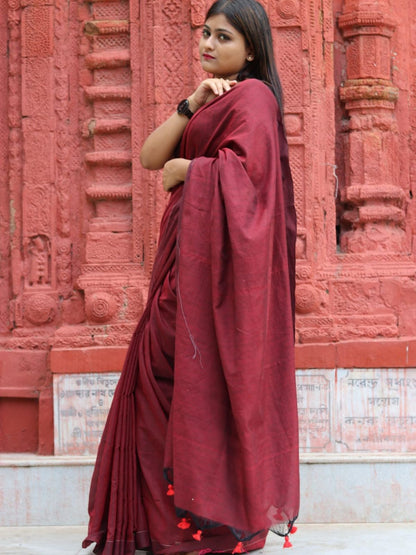 Rajwada Maroon Cotton  Saree  With Unstitched Blouse for Women